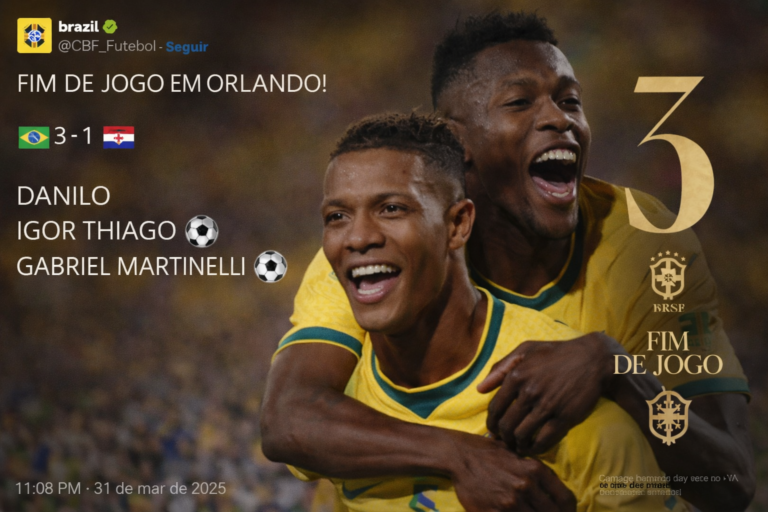Brasil vence Croácia por 3 a 1 em amistoso antes da convocação para a Copa de 2026
